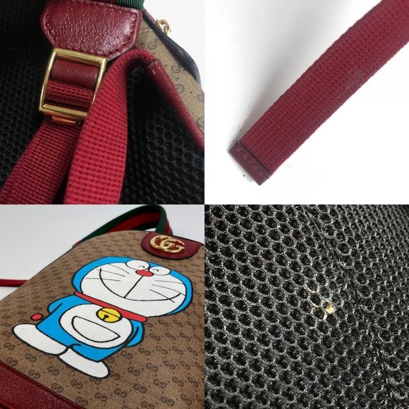 GUCCI 647816 GG Supreme Doraemon x GUCCI Small Backpack PVC/Leather Beige x Red - Picture 10 of 12